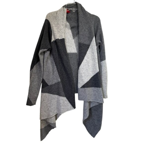 Saffron Cashmere Cardigan Open Color Block Graphic Sweater Knit Lightweight S - Picture 2 of 16